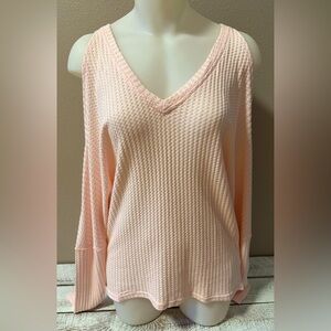 Chaser Waffle Knit Cold-Shoulder V-Neck Hi-Low Top - NWT